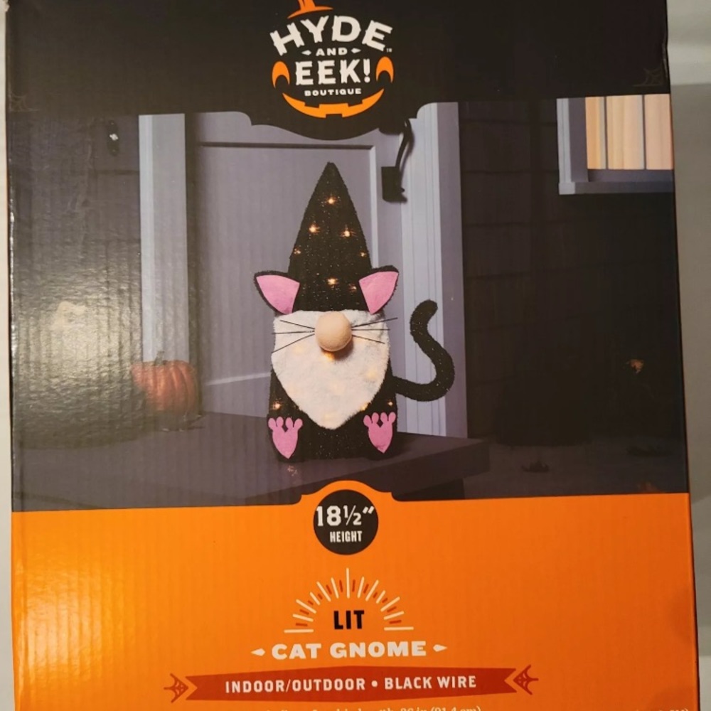 Hyde & Eek Halloween Cat Gnome Light Up Decoration 18.5" Tinsel Figure